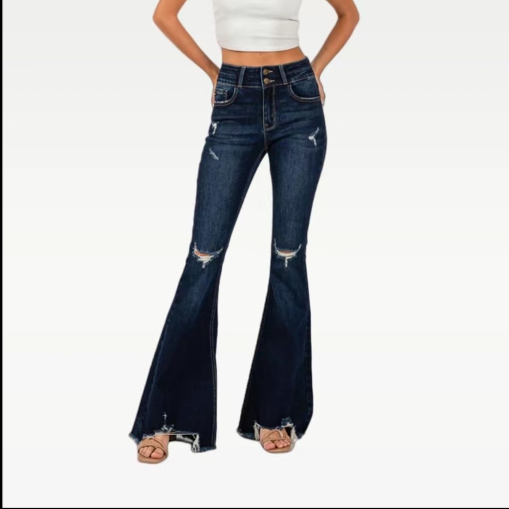 Stylish Dark Blue Flare Jeans for Women